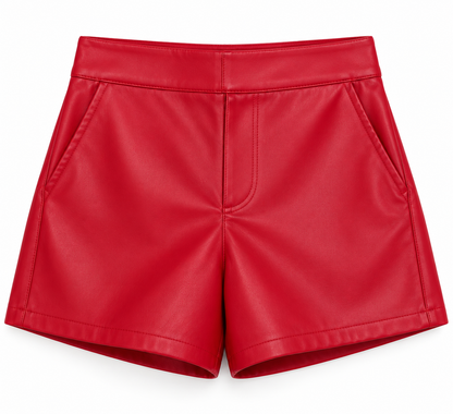 Shorts rossi in ecopelle a vita alta - Vista frontale