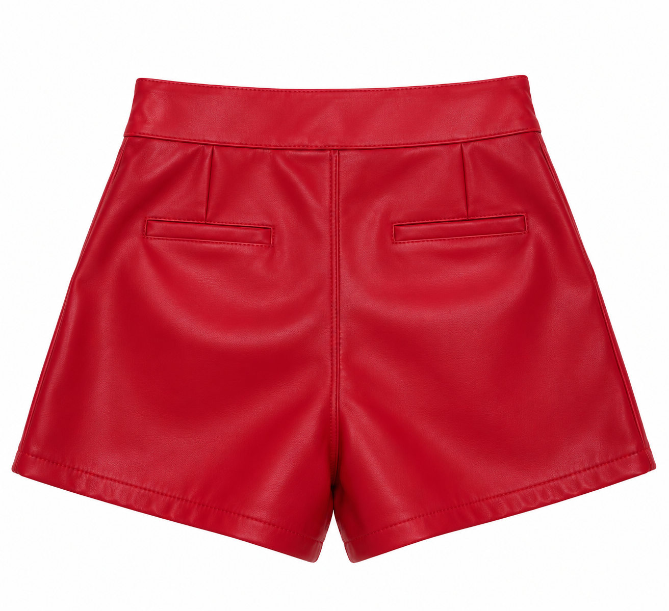 Shorts rossi in ecopelle a vita alta - Vista posteriore