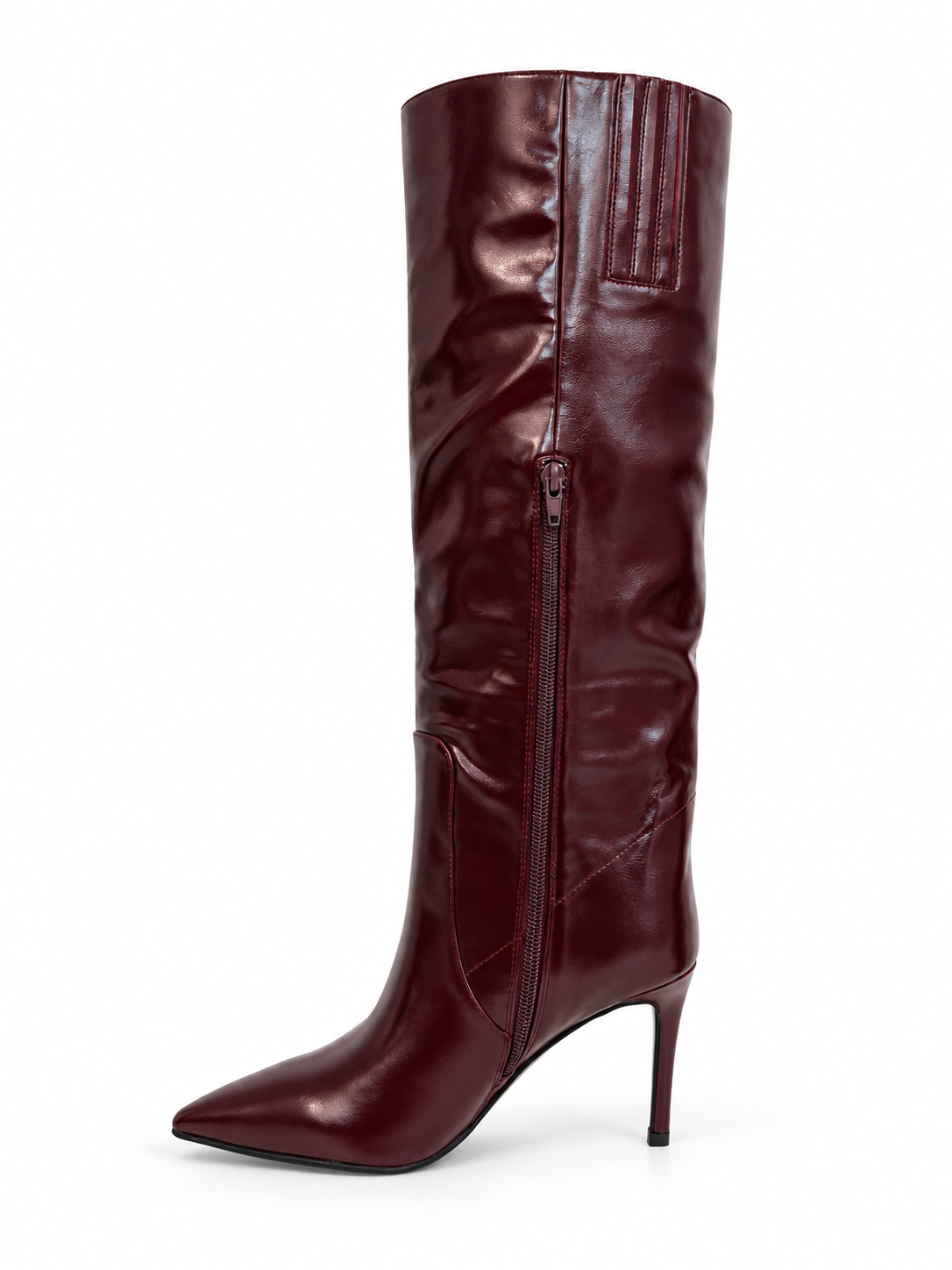 Stivale bordeaux in ecopelle lucida - vista interna singola con zip