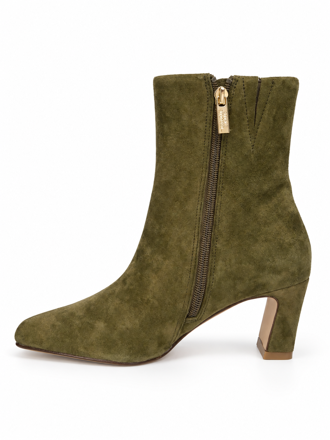 Stivaletti verde oliva effetto scamosciato con tacco medio - zip interna