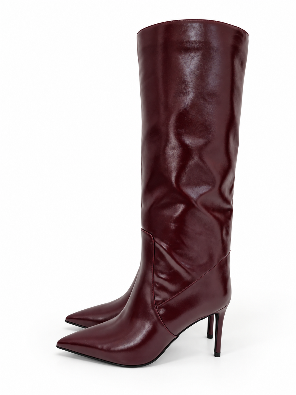 Stivali bordeaux lucidi con tacco sottile