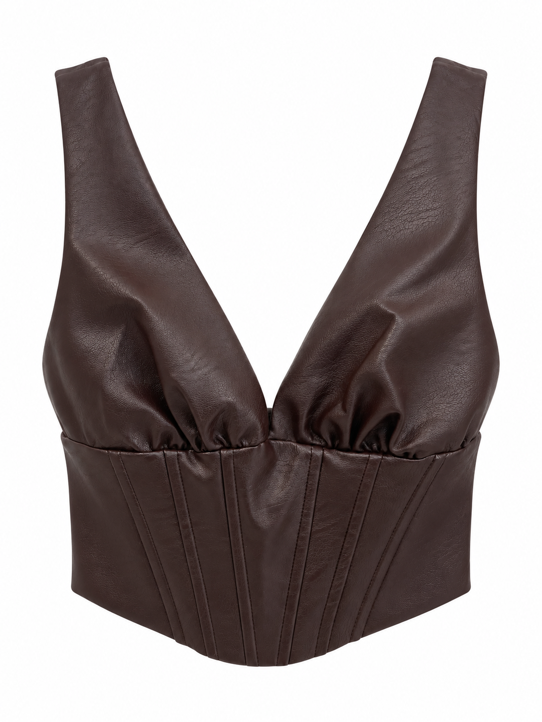 Top marrone in ecopelle con bustino - Vista frontale
