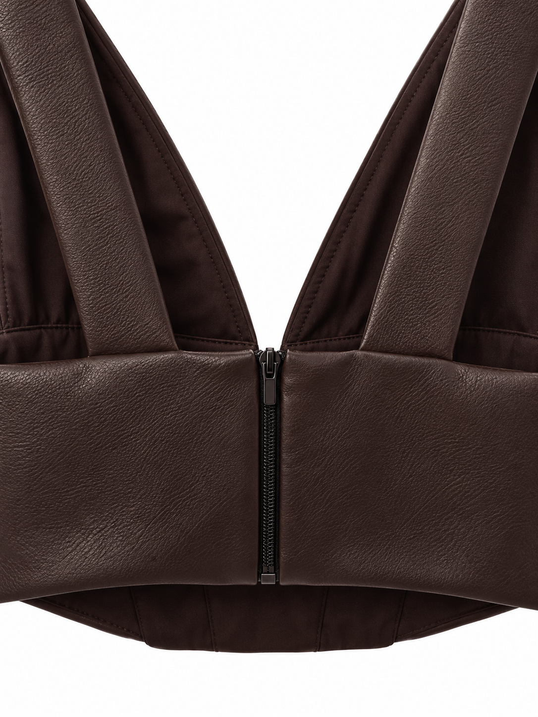 Top marrone in ecopelle con bustino - Dettaglio zip posteriore