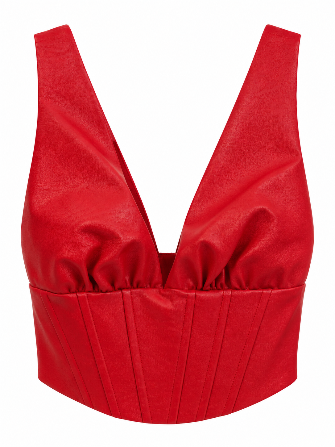 Top rosso in ecopelle con bustino - Vista frontale