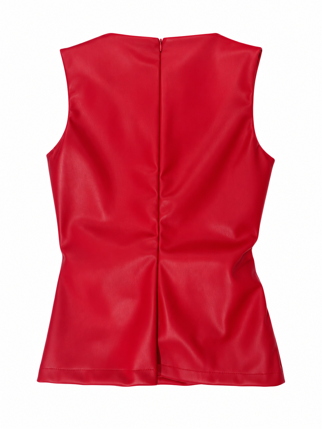 Top rosso in ecopelle con drappeggio laterale - Vista posteriore