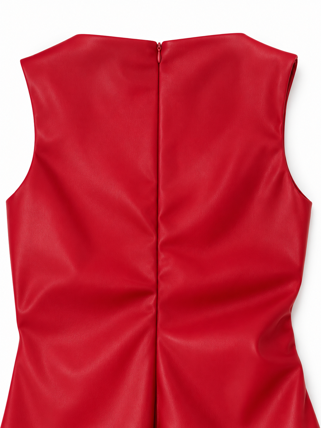 Top rosso in ecopelle con drappeggio laterale - Dettaglio zip posteriore